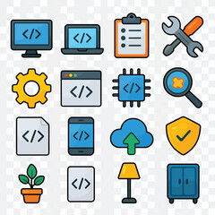Comprehensive collection of technology programming and software development icons.