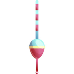 Fishing Bobber with Blue and Red Stripes on a Transparent Background in a Cartoon Style