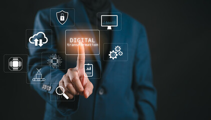 Digital transformation technology strategy, digitization and digitalization of business processes and data, optimize and automate operations, customer service management, internet and cloud computing