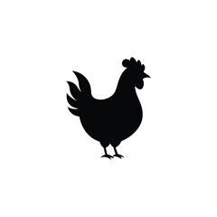Silhouette of a chicken in black color on a white background. Simple animal vector icon representing poultry, farming, agriculture, and livestock design elements in minimalist style.