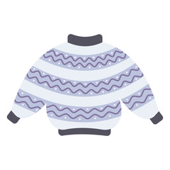 Knitted oversized sweater and comfy winter wear. Cozy season vector illustration isolated on white.