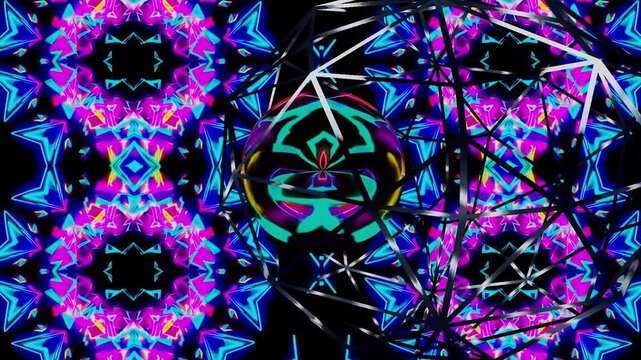 20 seconds geometric angular symmetrical shapes moving with central distorted shape movement screensaver visualizer entertainment disco nightclub 