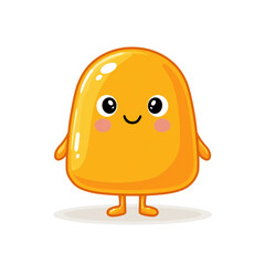 Cute orange blob character with smiling face and blushing cheeks standing on oval base isolated on transparent background