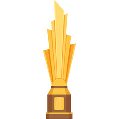 Golden Trophy Cup Award With Abstract Sunburst Design And Brown Base Isolated On White Background Representing Victory And Achievement In Sports Competition