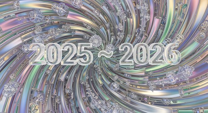 Silver 2025-2026 Numbers Swirling in Colorful Iridescent Abstract Background
