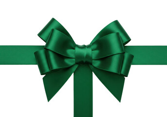 Emerald green satin ribbon bow isolated on transparent background, festive decoration for gift wrapping and holiday designs PNG