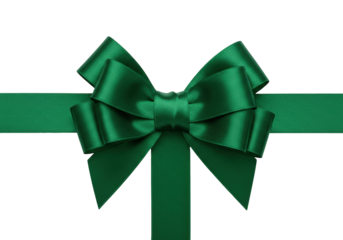 Emerald green satin ribbon bow isolated on transparent background, festive decoration for gift wrapping and holiday designs PNG
