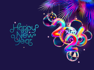 New Year  poster design 2026. Christmas decoration and Colorful calendar