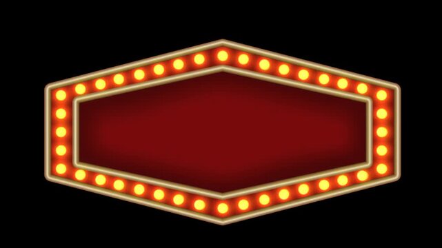 Red frame gold light retro advertising sign on transparent background. Alpha channel