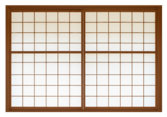 Traditional Japanese shoji screen PNG isolated, wood frame window with translucent paper panels for interior design and architecture