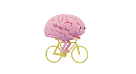 Pink Brain Riding Yellow Bicycle Against Transparent Background