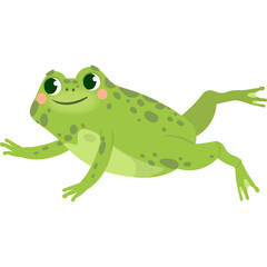 Green Cartoon Frog Animal with Spots and Pink Cheeks Cute Smiling Face Floating on Transparent Background Simple Graphic Design