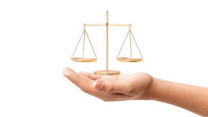 Hand Holding Golden Scales of Justice: Legal Symbol for Fairness and Equality