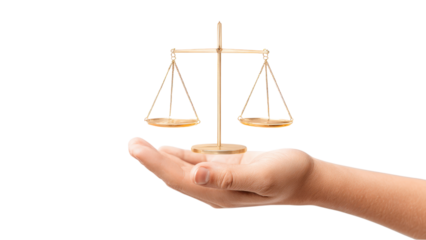 Hand Holding Golden Scales of Justice: Legal Symbol for Fairness and Equality