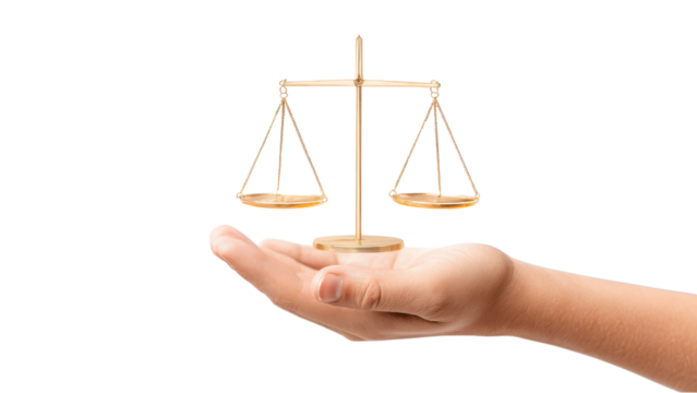 Hand Holding Golden Scales of Justice: Legal Symbol for Fairness and Equality