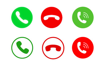 Call Icon Set Green and Red Answer and Reject Buttons with Transparent Background Graphic Design Elements
