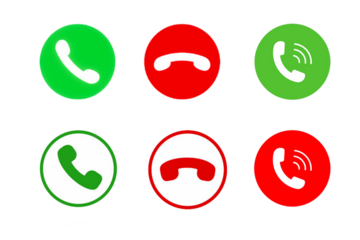Call Icon Set Green and Red Answer and Reject Buttons with Transparent Background Graphic Design Elements