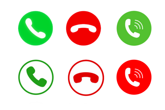 Call Icon Set Green and Red Answer and Reject Buttons with Transparent Background Graphic Design Elements