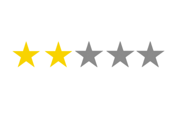 Two Yellow Stars Rating on Transparent Background: Illustrating Customer Satisfaction Level