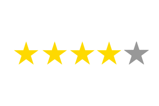 Rating Four Stars on Transparent Background for Product Review or Feedback Evaluation System.