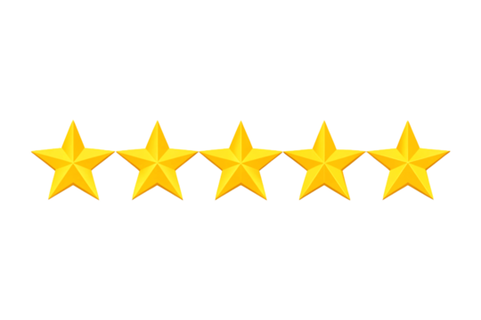 Five Stars Rating on Transparent Background: Symbol for Excellent Service, Review or Feedback
