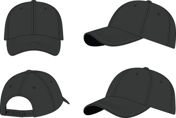 Black baseball cap isolated on white background, classic sports hat mockup design for fashion branding, apparel accessory, and advertising presentation