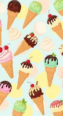 Colorful Ice Cream Cones Pattern - Sweet Treats and Summer Delights.