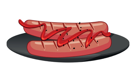 Realistic cooked fried sausages white background - Vector illustration