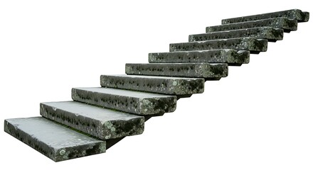 Weathered Stone Steps Ascending Diagonally on White Background – Isolated Architectural Element for Progress Concept