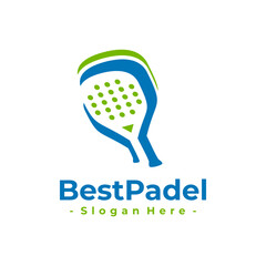Padel sport logo design template. Concept of Padel tennis court, sport training, tournament, etc. Creative vector symbol Padel racquet.