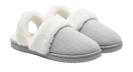 Pair of gray slippers isolated on transparent background