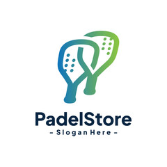 Padel sport logo design template. Concept of Padel tennis court, sport training, tournament, etc. Creative vector symbol element of Padel racquet.