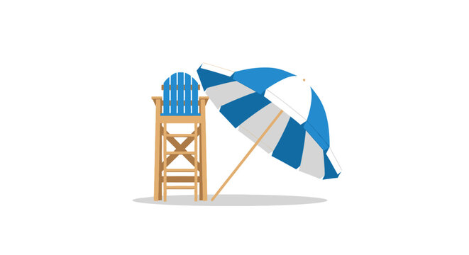 Summer Relaxation Beach Scene Umbrella and Chair Vector Illustration