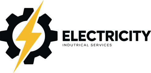 Fototapeta na wymiar Modern electricity icon with lightning bolt inside gear symbol and text