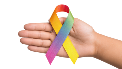 Hand Holding a Rainbow Ribbon: LGBTQ+ Pride and Support Concept