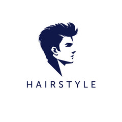 Vector logo design template. Illustration on the barber shop. Men's hairstyle icon.