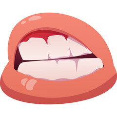 Pink Lips Mouth Open Showing White Teeth With Red Gums And Tongue Against Transparent Background With A Shiny Glossy Effect Minimalist Vector Graphic Illustration