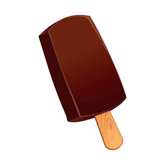 Realistic chocolate ice cream on a stick isolated on white background - Vector illustration