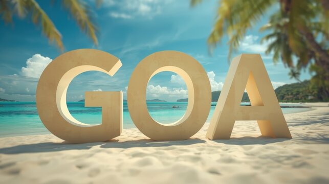 Goa Destination on a Tropical Beach with Palm Trees and Blue Ocean