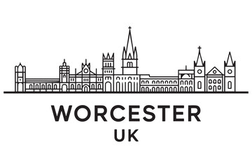 Obraz premium Worcester Line Art skyline horizontal banner. Worcester city, UK. Vector template for your design. with white background