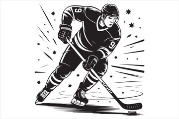 Obraz premium Ice Hockey Player Silhouette Vector Illustration