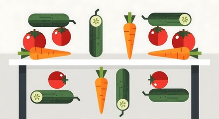 Fresh Vegetables Arranged on Shelves for Healthy Eating.