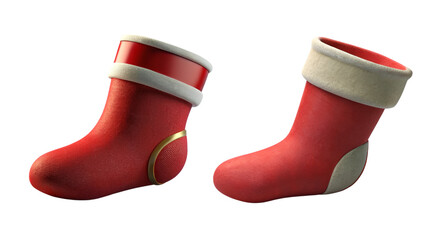 two christmas red stocking collection isolated on transparent background