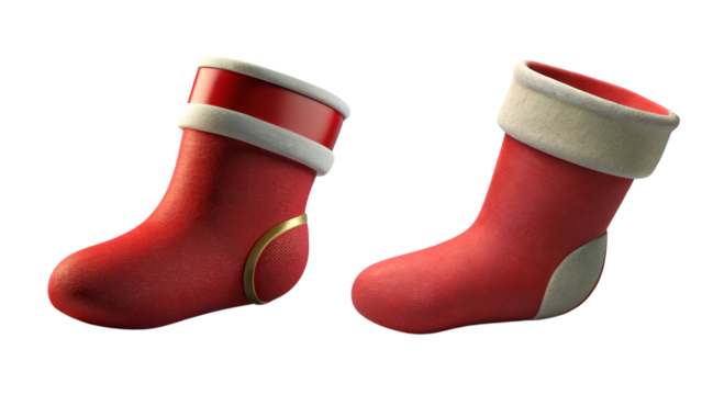 two christmas red stocking collection isolated on transparent background