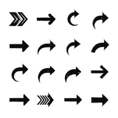 Collection of various black arrow icons on a white background, including curved, straight, and chevron designs.