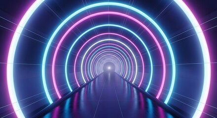 Futuristic Neon Tunnel with Glowing Circles.