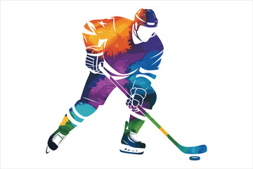 Colorful Ice Hockey Player Splash Vector Illustration