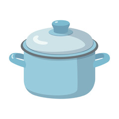 Realistic metal pot with soup white background - Vector illustration