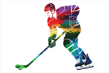 Colorful Ice Hockey Player Splash Vector Illustration