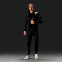 Modern fitness fashion concept showing stylish activewear design for men.